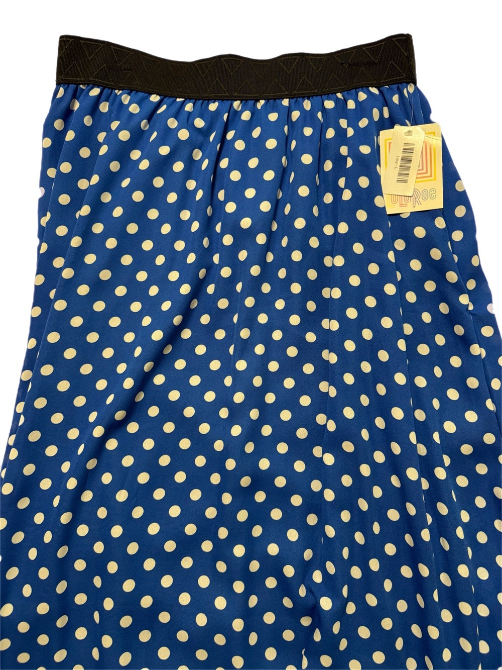 LuLaRoe - “Lucy” Skirt, OG, Blue Polka Dot A-Line Skirt w/ Black Waistband, NWT